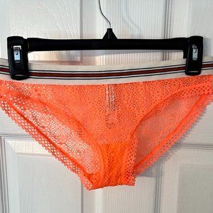 VICTORIA’S SECRET NEON ORANGE LACE UNDERWEAR WITH STRIPED WAISTBAND PS NWT